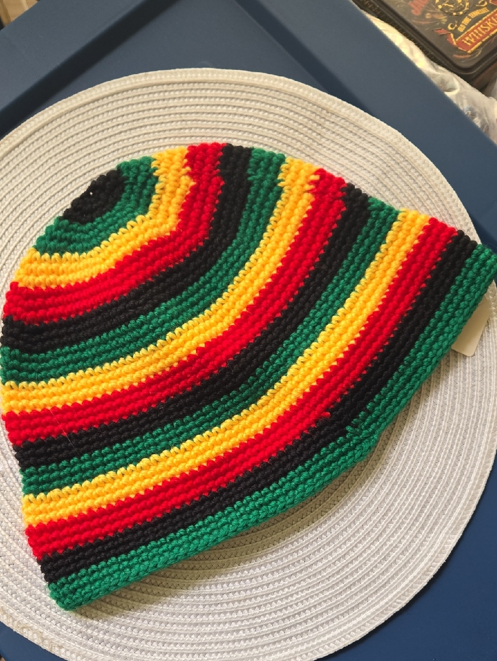 Handmade Crochet Rasta Beanie Kufi Hat - Pan African Colors. (BIN 007)